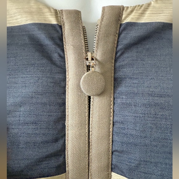 Armani Collezioni Blue and Tan Striped Puffer Jacket - Picture 3 of 11